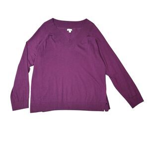 J Jill Sweater V Neck Womens Size L Large Purple Soft Long Sleeve Office Casual